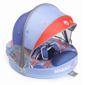 Mambobaby Baby Swim Float with Canopy Non-Inflatable Infant Pool Float with Tail 3-24 Months Avoid Flip Solid Skin-Friendly Material for Toddler Boys Girls