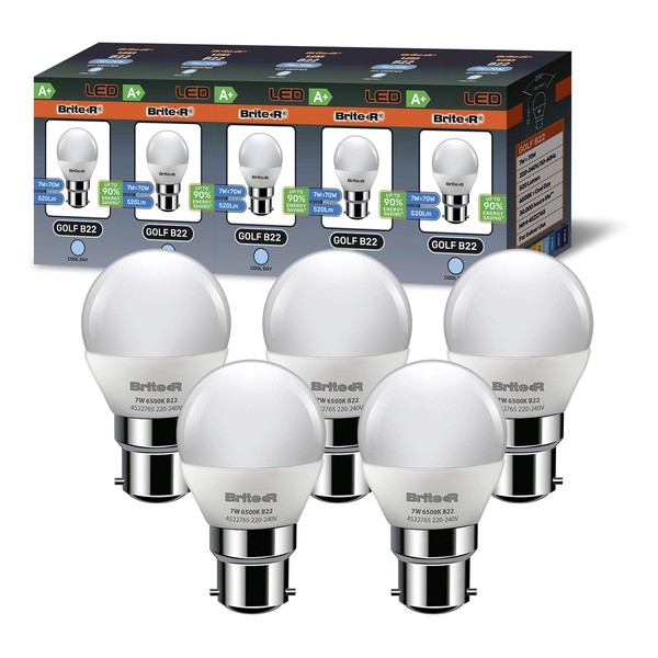 5X B22 BC Golf LED Bulbs 7W Cool White Daylight