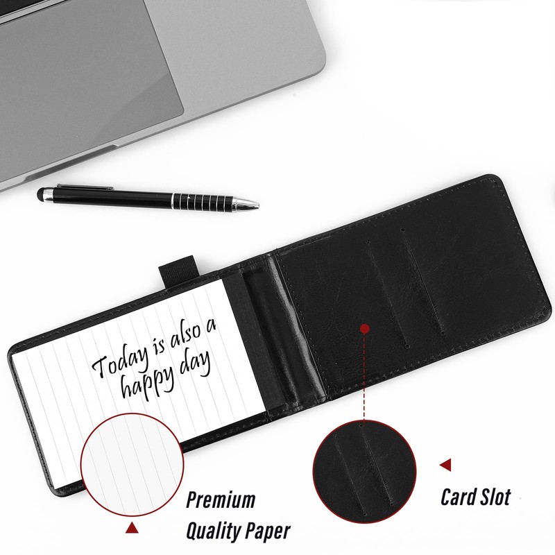 TIESOME Small Leather Notepad Holder with Pen, Pocket Notebook Holder