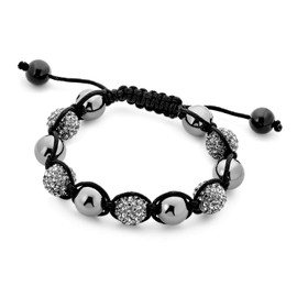 Bling Jewelry Black Gold Tone Pave Crystal Shamballa Inspired Bracelet For Women For Men Ball Black Cord String Adjustable