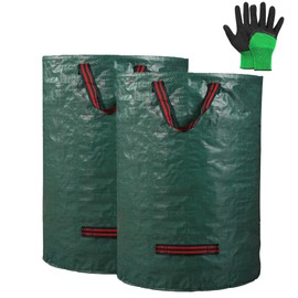 2 Pack 132 Gallon Thickening Lawn Garden Bag Leaf Waste Bags with Coated Gloves,Heavy Duty Gardening Bags Leaf Trash Container Bags（H39.5,D31.5 inches）