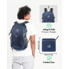 WATERFLY Lightweight Packable Hiking Backpack: 30L Foldable Travel Daypack Ultralight Camping Day Pack for Woman Man Dark Blue
