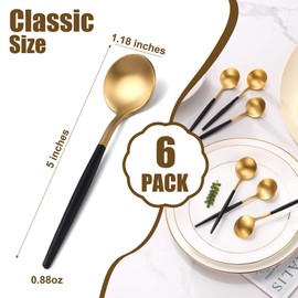 Lemeya Black Gold Coffee Spoons Set,Stainless Steel Teaspoons of 6,Espresso Spoons 5.11 inch,Demitasse Dessert Scoop,Small Tea Scoop Mini for Stirring,Matte Finish,Dishwasher Safe