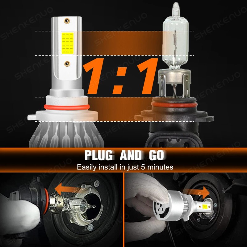 SHENKENUO 9005 + H11 LED Headlight Combo High Low Beam