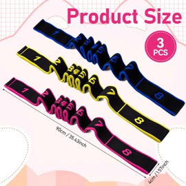 3 Stück Yoga Stretch Gurt, Dehnungsband, Yoga Stretching Band, Fitnessband mit 8 Schlaufen, Yogas Stretching Strap, Multi-Schleifen, für Fitness, Tanztraining, Pilates, Gymnastik, Effektives Dehnung