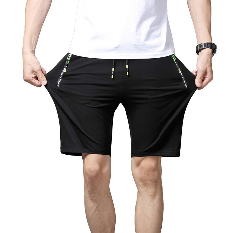 Tansozer Men’s Sport Shorts with Zip - Black , size: