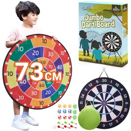 Cheerful Children Toys Jumbo Kids Dart Board XL or XXL, Large Velcro Dart Board Set with Reversible Designs, 16 Sticky Balls & 6 Darts, Indoor & Outdoor Garden Games for Ages 3-8 (Traditional, 73cm)