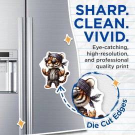 (2 Pack) Rocker Tiger Magnets - Cool Cat Art - Unique Kitchen Fridge Decor - 5" On Longest Side - Sticks to Smooth Flat Surfaces - Made in USA - MAG10678