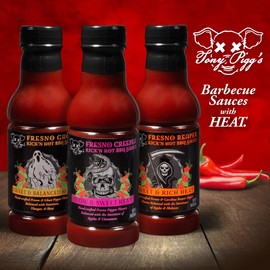 Tony Pigg's Kick'n Hot BBQ Sauce Variety Pack (3 pk, 19oz ea- Fresno Reaper, Ghost, Creeper)- Hand Crafted Barbecue Sauce w Fresh Pepper Heat -Great for Burgers, Ribs & Wings- Grilling Gift for Men