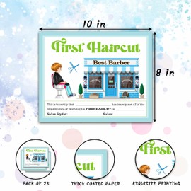 My First Haircut Certificate, Blue Best Barber Award Certificates of Hair Cutting, First Haircut Keepsake Gifts for Kids Children Baby Boy Little Man, 25 Pcs Awards Certificates -02