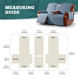 Ruaozz Waterproof Loveseat Recliner Cover with Console Non-Slip Reclining Couch Covers Split Sofa Slipcovers with Elastic Straps Furniture Protector for Kids, Dogs, Pets (Pastel Blue, 2 Seater)