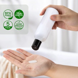 owlyee Travel Bottle, 3.4oz Plastic Shampoo Container (5PCS) Empty Lotion Tsa Toiletries with Disc Top Flip Cap (100ml, Clear)