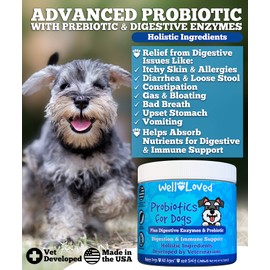 Well Loved Probiotics for Dogs, Dog Probiotics, Made in USA, Vet Developed for Gut Health, Yeast Balance, Itchy Skin, Diarrhea & Gas Relief, Chews with Prebiotic & Digestive Enzymes, Digestive Support