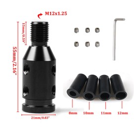 Car Gear Shift Knob Adapter, M12x1.25 Universal Gear Knob Adapter, Upgraded Aluminum Gear Stick Shifter Adapter with 4 Fittings 8mm 10mm 11mm 12mm for Non Threaded Shift Knob-Black
