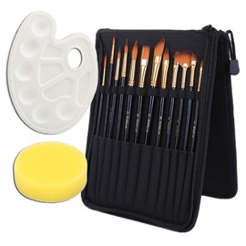 Loveril Paint Brushes Set of 12 Paint Brushes Acrylic Paint Brushes Oil Paintings Watercolor Nylon Bristles with Storage Case Palette Sponge for Professionals Beginners School Art Course Hobby Hobby