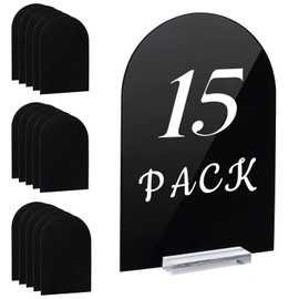 15 Pack Black Arch Acrylic Signs Blank with Stand for DIY Table Number, 6 x 4 Inch Black Acrylic Table Signs with Clear Base for Wedding,Party,Restaurant,Home,Office (Black Arch with Clear Base)