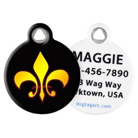 Dog Tag Art Fleur De Lis Custom Pet ID Tag for Dogs and Cats, Silent Polymer Coated Stainless Steel Dog Tag with Customized Identification Information - Small .875" Diameter