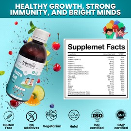 Trèsible Nutra Kids Multivitamins Liquid for Immune Support (2 to 12 Years) - Kids Vitamins with EPA, DHA and Zinc - Multivitamin for Kids, Toddlers Vitamins Age 2, Baby Vitamins with Biotin, Vegan
