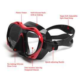 Men’s Women’s Anti-fog Diving Snorkeling Goggles Two-window Scuba Diving Swim Goggles Swimming Tempered Glass Lens Flexible Silicone Skirt PC Frame Adults