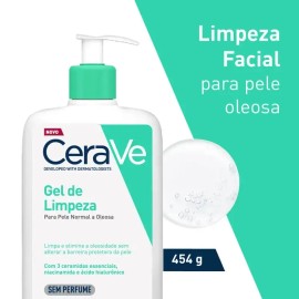 Gel de limpieza CeraVe Gel De Limpeza Facial día/noche para piel normal a grasa de 454g 18+ años, Cuidado diario sin parabenos✨