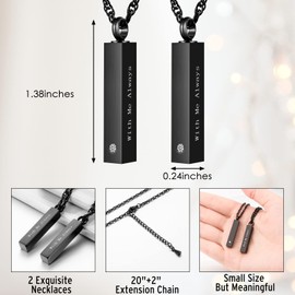 abooxiu 2 PCs Cremation Necklaces for Ashes Cube Urn Necklaces for Men Women Minimalist Vertical Ashes Necklaces Stainless Steel Memorial Ashes Holder - Black&Black