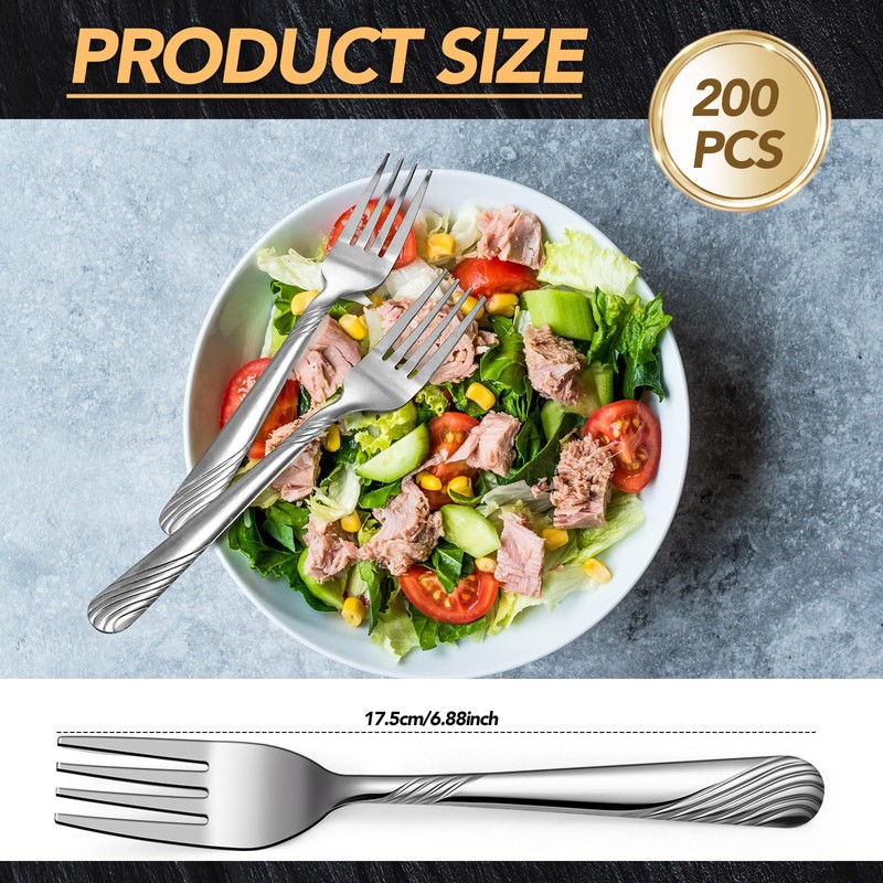 Bokon 200 Pieces Dinner Forks Bulk Set 6.9 Inches Stainless