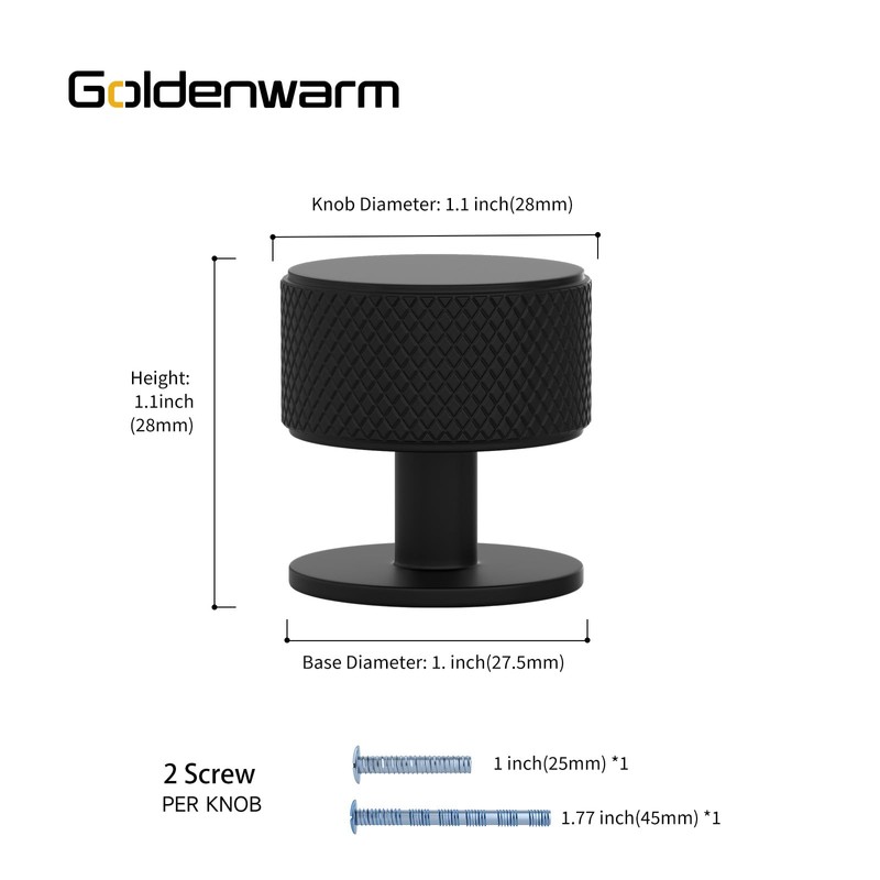 goldenwarm 5 Pack Black Drawer Knobs, Knurled Matte Black Cupboard