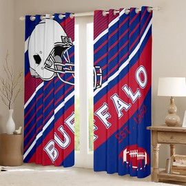 Boys American Football Drapes for Living Room, Blue Red Rugby Game Helmet 30%-50% Blackout Curtains, Sports Team Window Treatment 38''Wx45''L (Buffalo)
