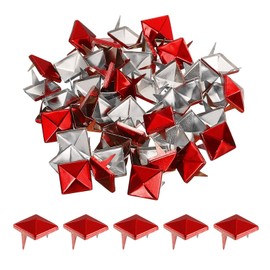 sourcing map 50Pcs Square Pyramid Rivets, 10mm Two-Jaw Studs Spikes, Copper Punk Rock Nailhead Spots for Clothing Bag Leather Shoes (Red)