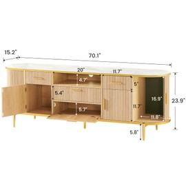 Itaar 70" Fluted TV Stand, Modern Entertainment Center for 65/75/80 inch TV, TV Console with Storage and Side Silding Door, Media Console for Living Room, Bedroom, Natural Oak