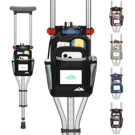 supregear supregear Crutch Accessories Bag, Water-Resistant Storage Pouch with Cup Holder and Multiple Pockets, Large Capacity Organizer for Underarm Crutches, Black