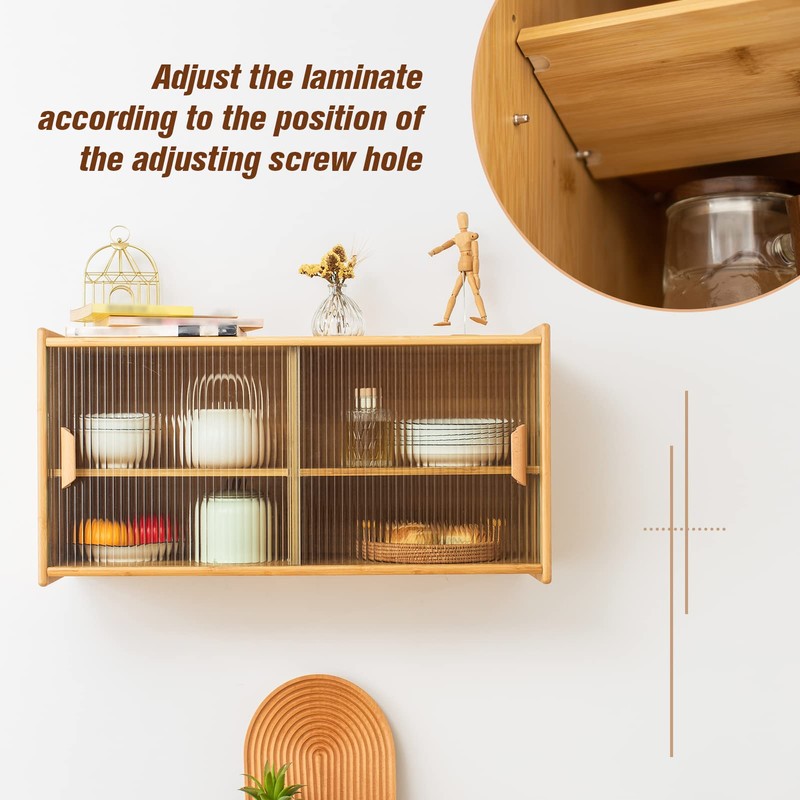 HollyHOME Small Bamboo Wall Mounted Kitchen Pantry Sideboard with 2