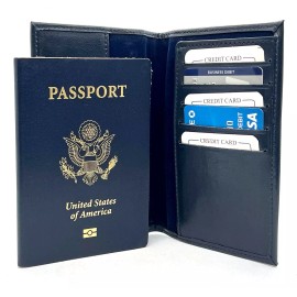 kelvinrolenleathercollection RFID Blocking USA Leather Passport Cover ID Credit Card Holder Bifold Wallet - Brown