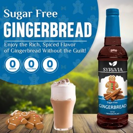 Sugar-Free Gingerbread Syrup by Syruvia 6-Pack, 25.4 fl oz, Wholesale Coffee Syrup Shops, Cafes, Baristas, Bistros, & Beverage Bars, Bulk Kosher & Gluten-Free