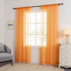 HUTO Orange Sheer Curtains 72 inches Long for Bedroom Top Rod Pocket Sheer Window Panels Curtains for Nursery Living Room 52 by 72 Inch Length Set of 2