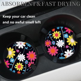 2pcs Colorful Flowers Car Cup Holder Coasters,Universal Non Slip Car Accessories,Cute Car Coasters with Finger Notch,Car Decoration Gifts, Accessory for Women&Men