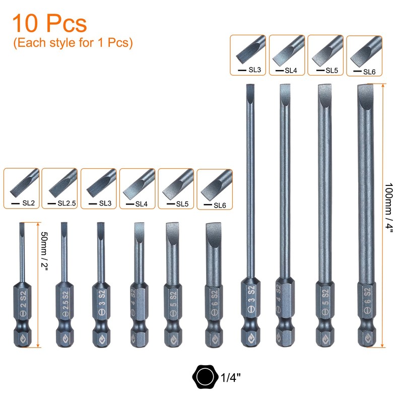 HARFINGTON 10pcs SL2 SL2.5 SL3 SL4 SL5 SL6 Magnetic Slotted