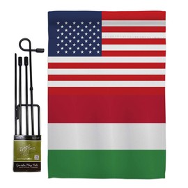Americana Home & Garden Hungary US Friendship Garden Flag Set with Stand Regional Nation International World Country Particular Area House Banner Small Yard Gift Double-Sided, Made in USA