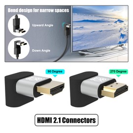 VCELINK Right Angle HDMI Adapter 8K, HDMI Connector 90 and 270 degree, HDMI Male to Female Adapter 2.1 Gold Plated Support 8K@60Hz, 4K@120Hz for TV, Laptop, Monitor, DVR Player, 2 Pack