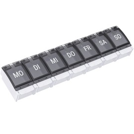 WELLGRO Pill Box for 7 Days, Pill Box, 1 Compartment per Day, Hinged Lid with Press Closure, Material: BPA-Free Plastic (PP), Choice of Colours, Colour: Black