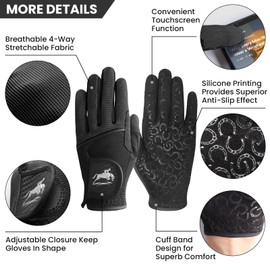 AXKAL Horse Riding Gloves for Women Premium Fabric Anti-Slip Grip Equestrian Value 1 Pair,Ladies Riding Glove Lightweight Breathable Design for Training & Competition (Black, M)