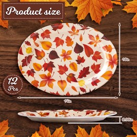 Sliner Thanksgiving Melamine Serving Dishes Reusable Fall Serving Tray Melamine Oval Fall Leaves Platter Snacks Fruit Dessert Candy Holder Dishes for Thanksgiving Party(12 Pack)