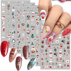 9Sheets Christmas Nail Stickers 3D Self-Adhesive Nail Decals Kawaii Santa Claus Tree Elk Snowman Snow Cartoon Cute Nail Design Xmas Winter Nail Art Sticker for Women DIY New Year Nail Art Decorations
