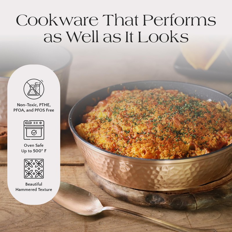 OrGREENiC Luxurious Non-Stick Ceramic 3 Piece Rose Gold Cookware Set