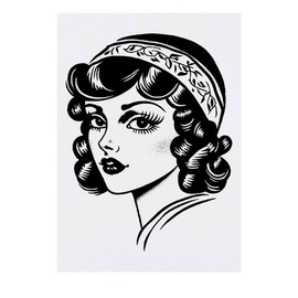 'Vintage Girl Portrait' Temporary Tattoo - Water Resistant, Skin-Safe, Non-Toxic Transfer (TO00082117)