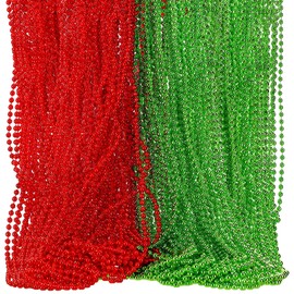 Tigeen 100 Pcs Mardi Gras Beads Bulk 30'' Metallic Beaded Necklaces for Mardi Gras Party St. Patrick's Day Parade Throw Carnival (Red,Green)
