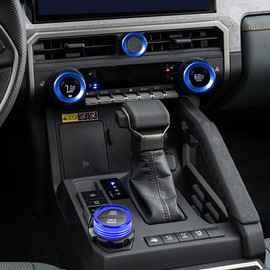 KUJOOY for Toyota Tacoma 2024 2025 for Toyota 4Runner 2025 with 14’’Screen, Air Conditioner AC Switch Audio Dirve Button Knob Cover Rings, Aluminum Alloy Accessories (Blue, 14“ Screen)