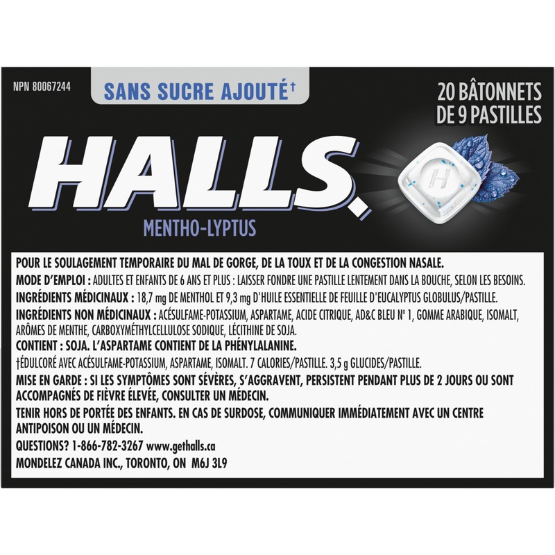 HALLS No Sugar Added Extra Strong, Cough Drops, Throat Lozenges,