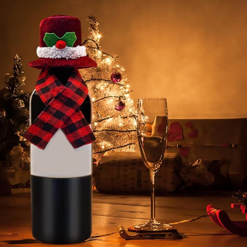 Christmas Wine Bottle Knit Hat Scarf Set Small Nylon Cotton