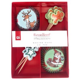 96-teiliges Muffin Cupcake Deko Back Set Weihnachten, X-Mas Motive Rentier, Nikolaus, Lebkuchenmann, Schneemann, Pinguin